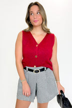 Shine & Stitch V-Neck Button Down Lurex Sweater Vest - FINAL SALE - Madison and Mallory