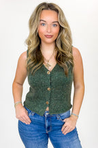 Green / S Shine & Stitch V-Neck Button Down Lurex Sweater Vest - FINAL SALE - Madison and Mallory