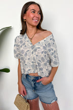 Shoreline Shells Printed Linen V-Neck Button Up Top - Madison and Mallory
