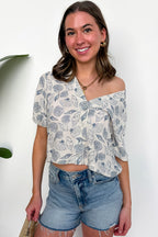 Shoreline Shells Printed Linen V-Neck Button Up Top - Madison and Mallory