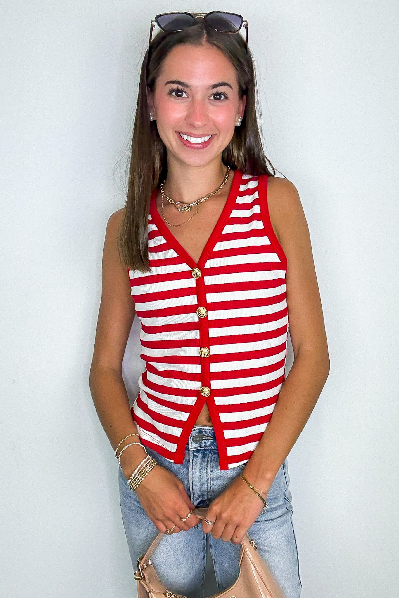 Shoreline Stripes Knit Button Front Tank - Madison and Mallory
