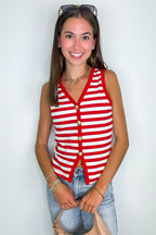 Shoreline Stripes Knit Button Front Tank - FINAL SALE - Madison and Mallory