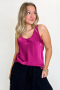 Berry / S Silken Glow Satin Tank Top - FINAL SALE - Madison and Mallory