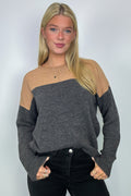 Charcoal / S Simone Color Block Knit Sweater - FINAL SALE - Madison and Mallory