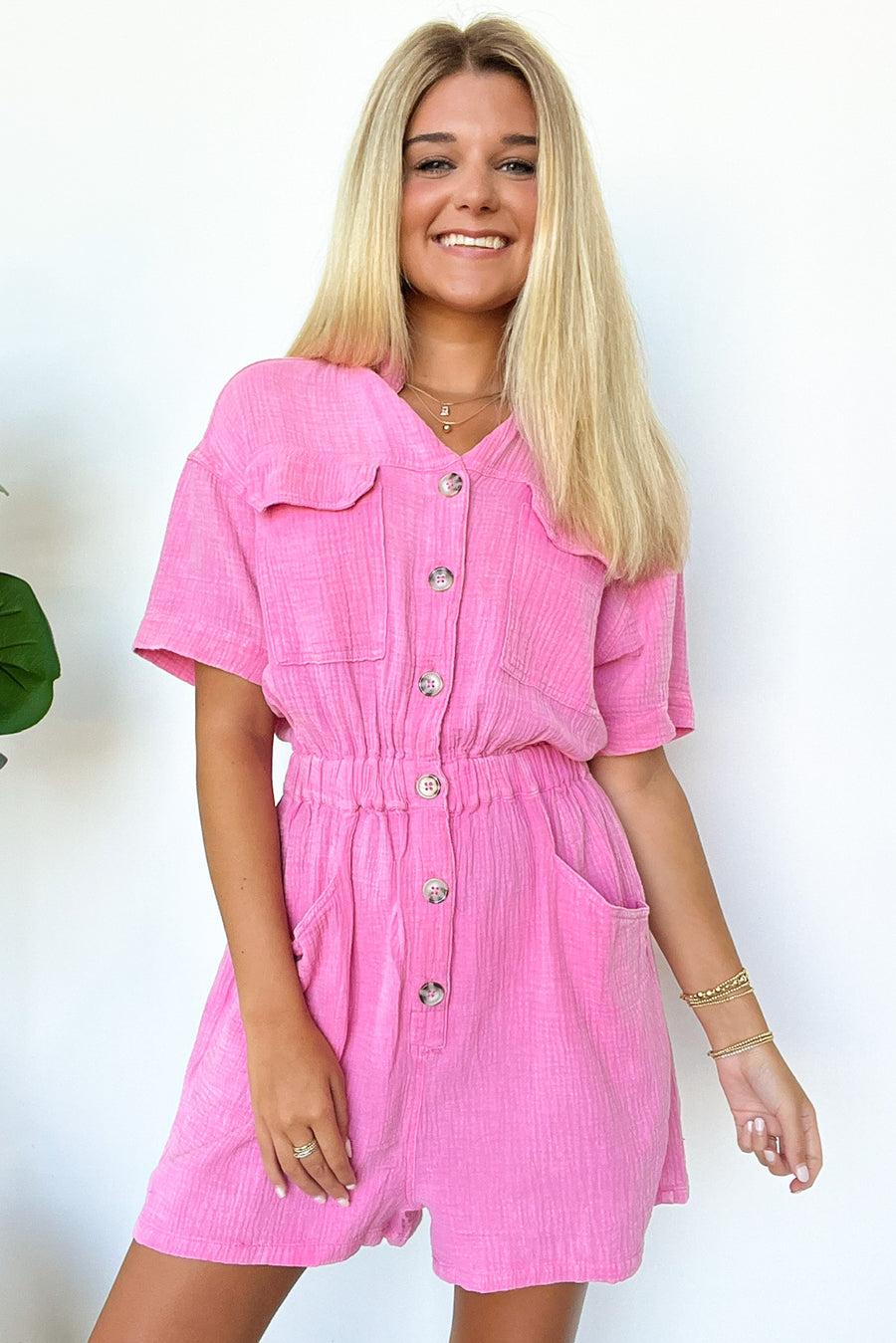  Simoni Mineral Washed Button Down Romper - FINAL SALE - Madison and Mallory