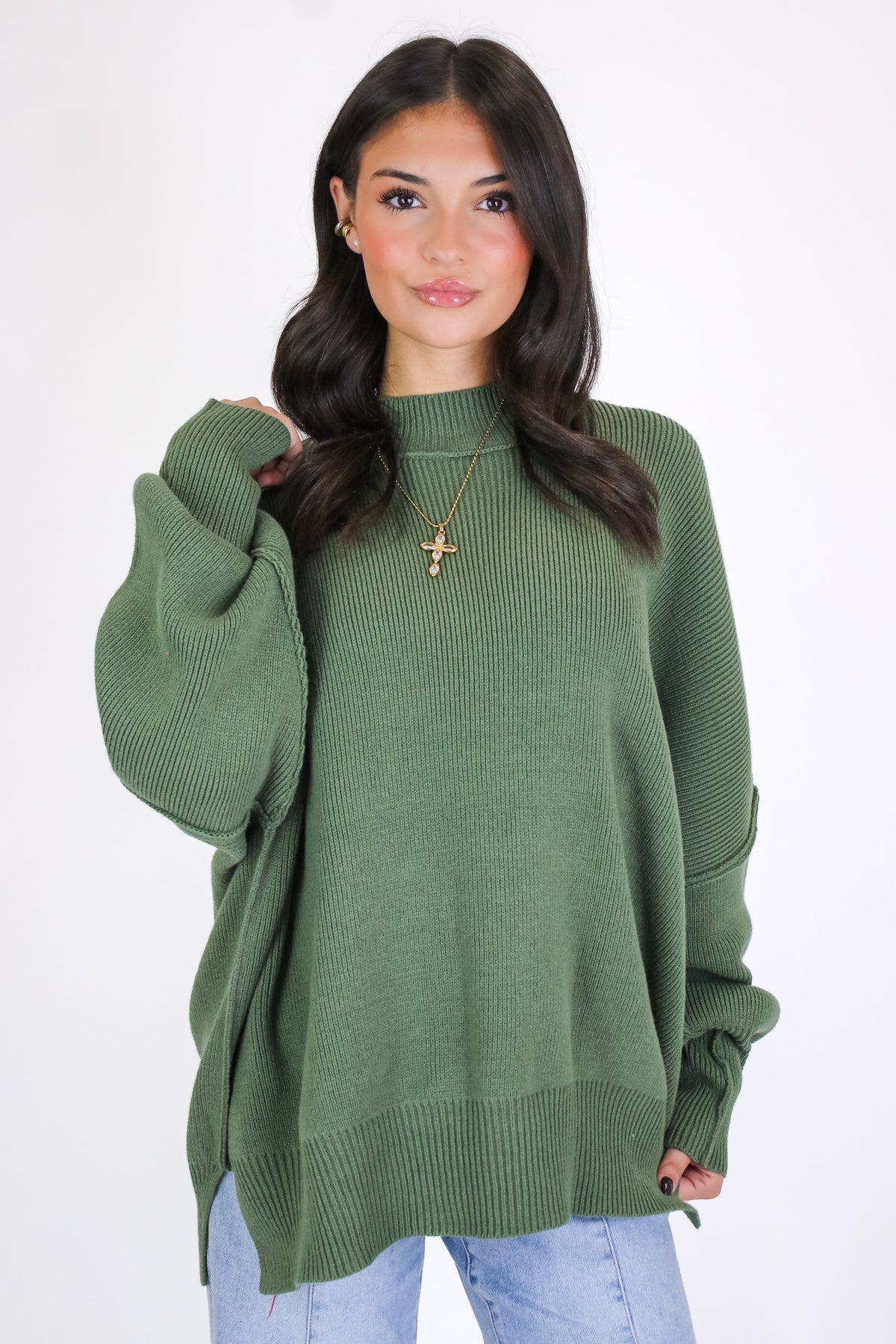 Simple Street Side Slit Oversized Sweater