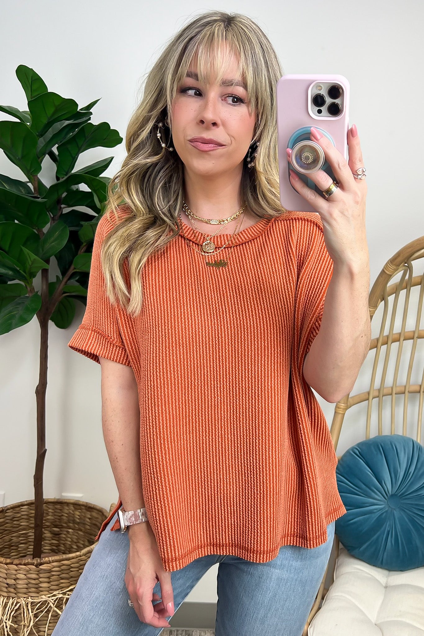 Simple Adoration Rib Knit Cuff Sleeve Raw Edge Top - FINAL