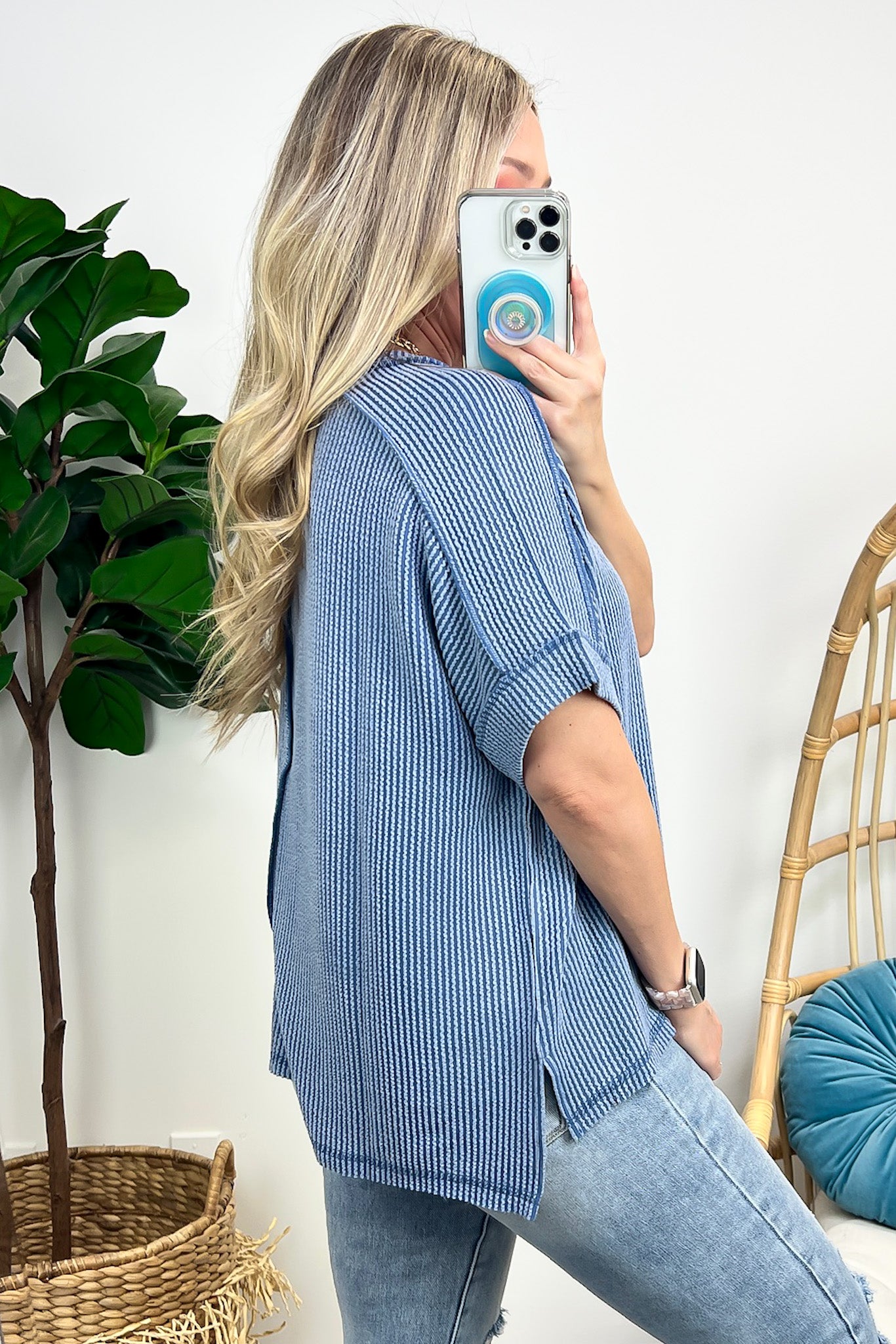  Simple Adoration Rib Knit Cuff Sleeve Raw Edge Top - BACK IN STOCK - Madison and Mallory