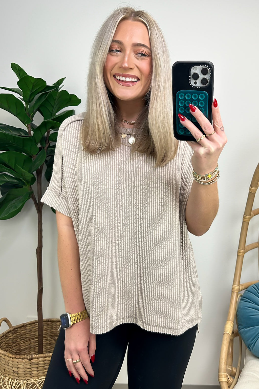  Simple Adoration Rib Knit Cuff Sleeve Raw Edge Top - BACK IN STOCK - Madison and Mallory