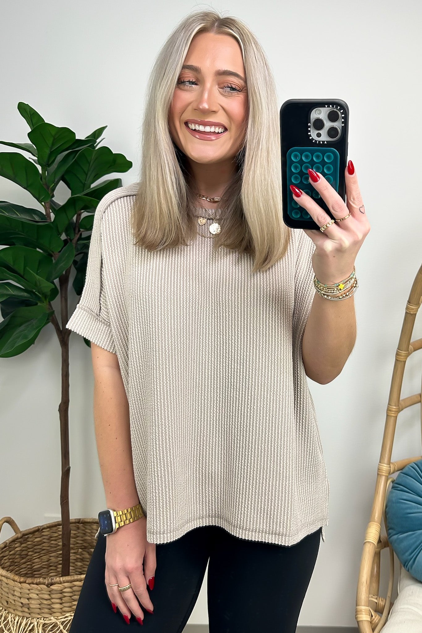  Simple Adoration Rib Knit Cuff Sleeve Raw Edge Top - BACK IN STOCK - Madison and Mallory