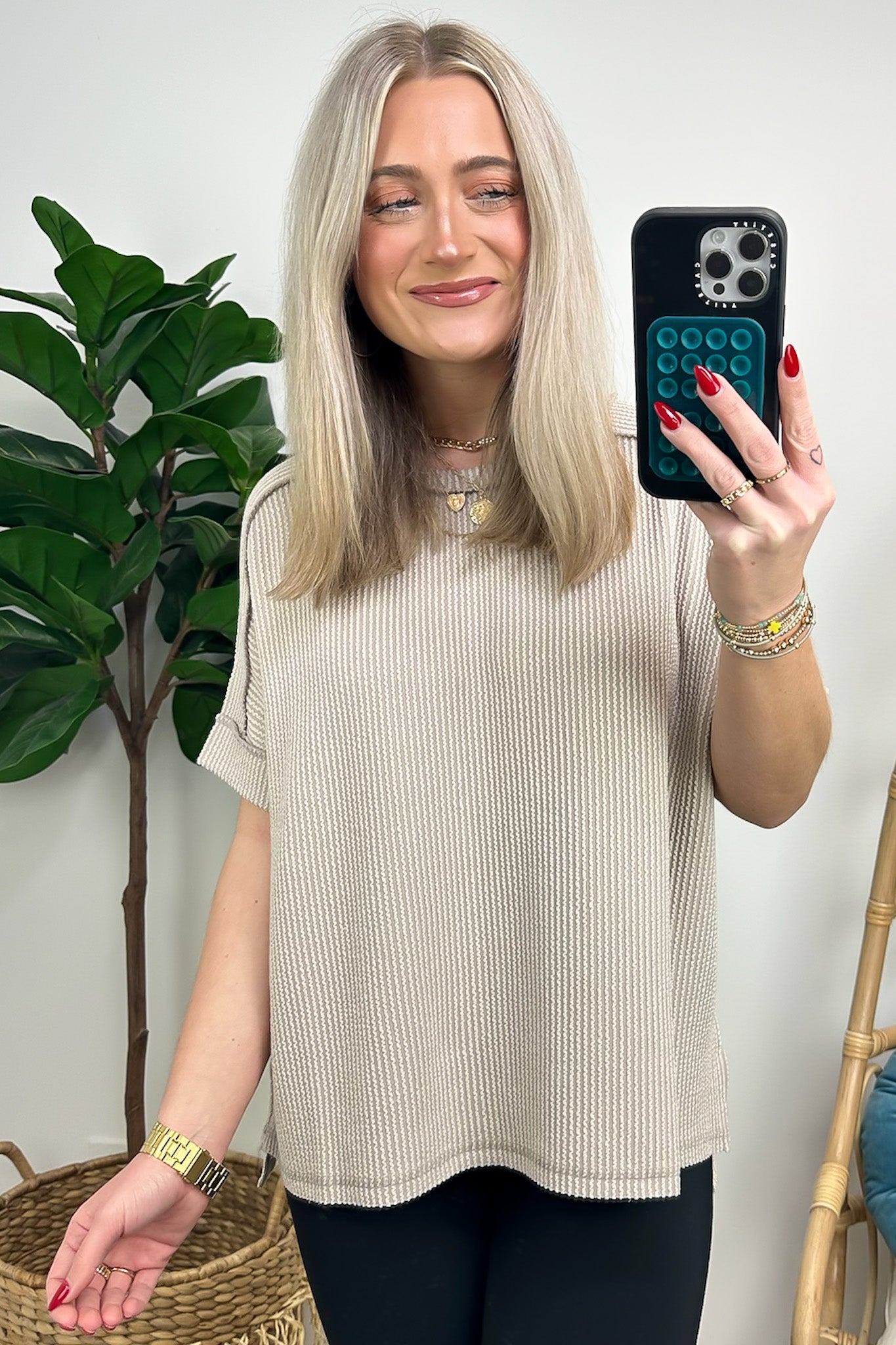 Simple Adoration Rib Knit Cuff Sleeve Raw Edge Top - Madison and Mallory