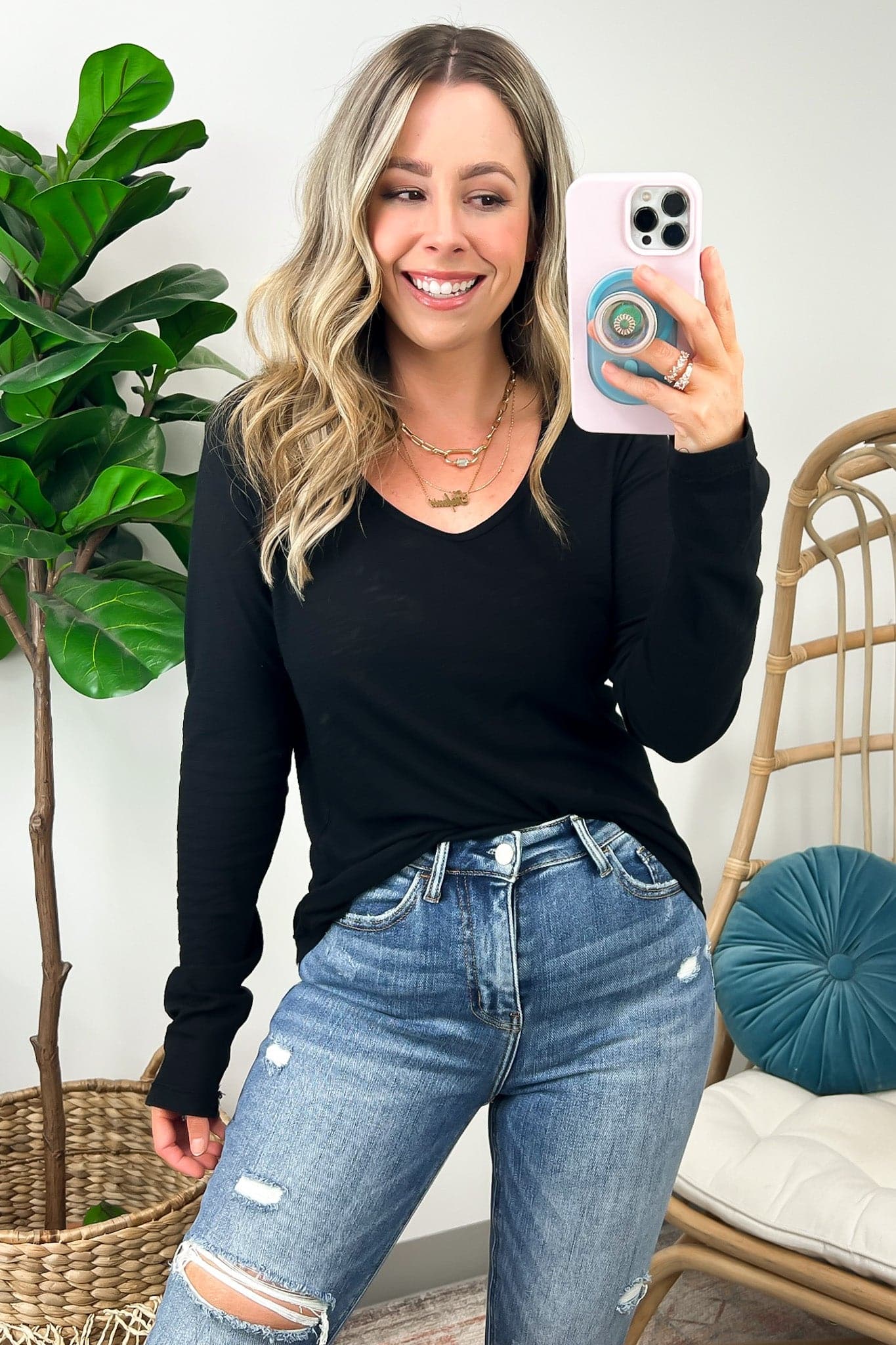 Black / S Simple Luck Long Sleeve Core Top - FINAL SALE - Madison and Mallory