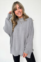 Heather Grey / SM Simple Street Side Slit Oversized Sweater - Madison and Mallory