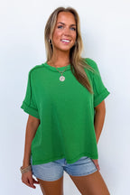 Kelly Green / SM Simple Adoration Rib Knit Raw Edge Top - Madison and Mallory