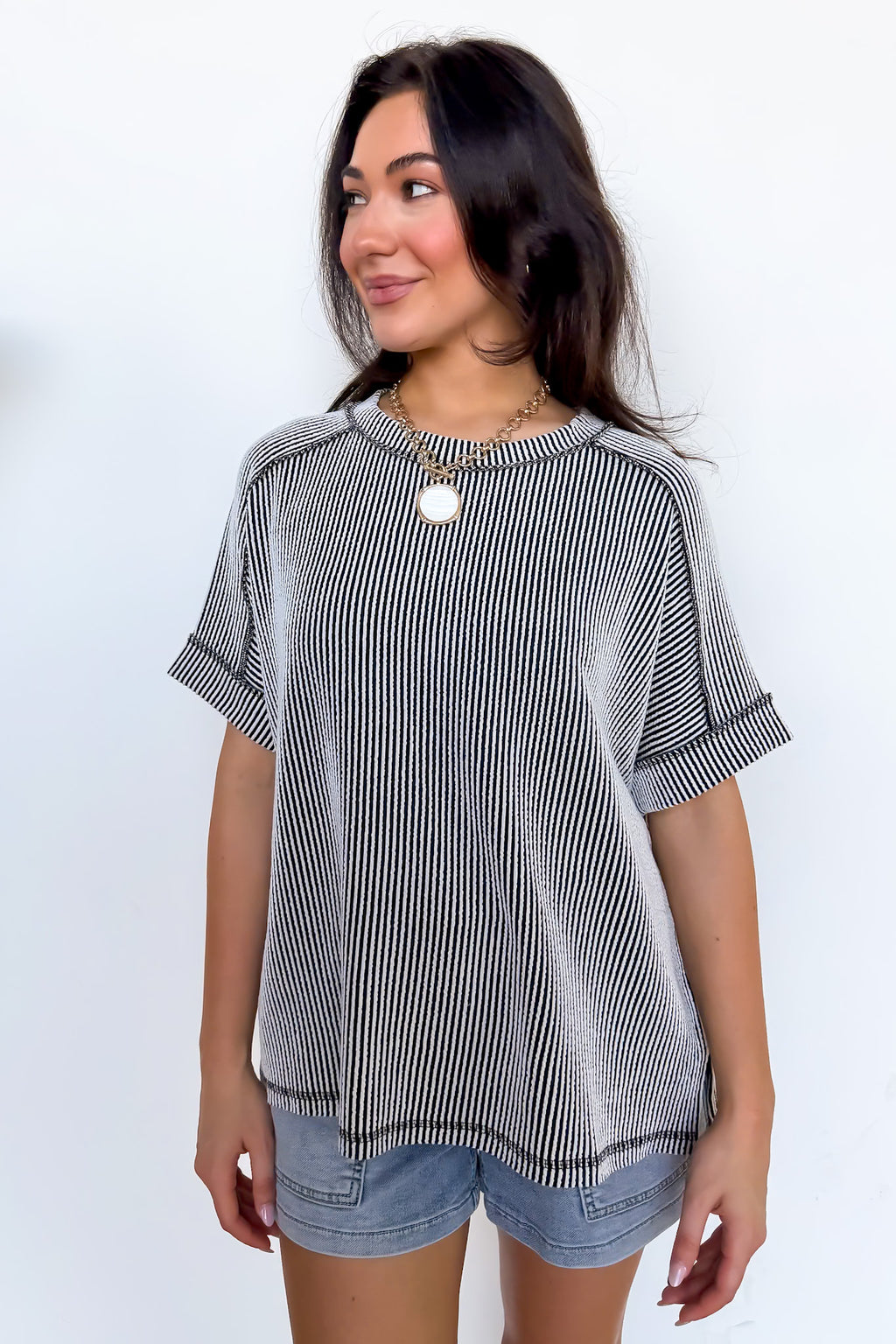 Black/White / SM Simple Adoration Rib Knit Raw Edge Top - Madison and Mallory