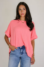 Coral / SM Simple Adoration Rib Knit Raw Edge Top - Madison and Mallory