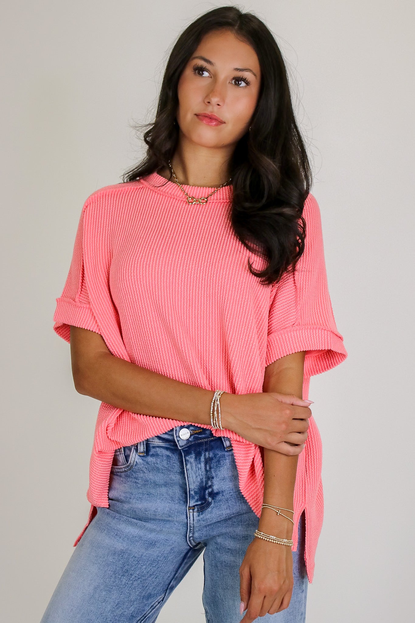 Simple Adoration Rib Knit Raw Edge Top
