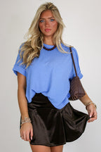 Cornflower Blue / SM Simple Adoration Rib Knit Raw Edge Top - Madison and Mallory