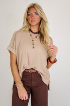 Light Mocha / SM Simple Adoration Rib Knit Raw Edge Top - Madison and Mallory