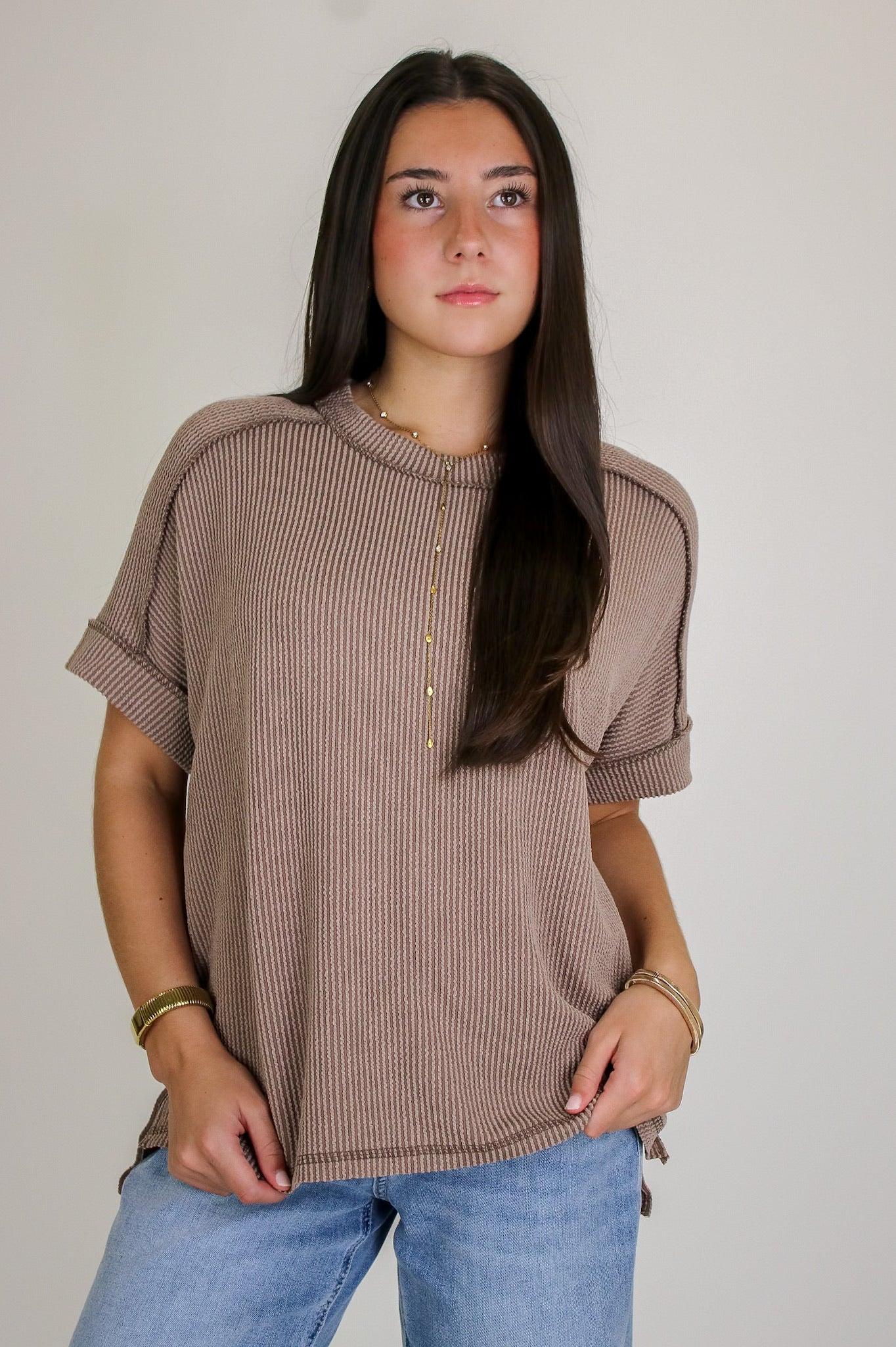 Simple Adoration Rib Knit Raw Edge Top - Madison and Mallory