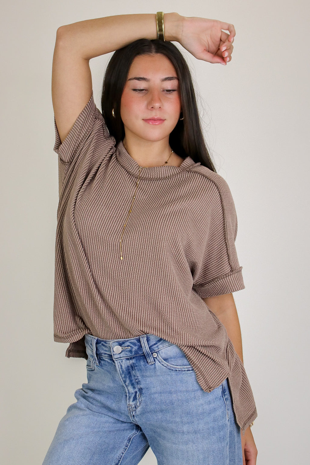 Mocha / SM Simple Adoration Rib Knit Raw Edge Top - Madison and Mallory