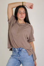 Mocha / SM Simple Adoration Rib Knit Raw Edge Top - Madison and Mallory