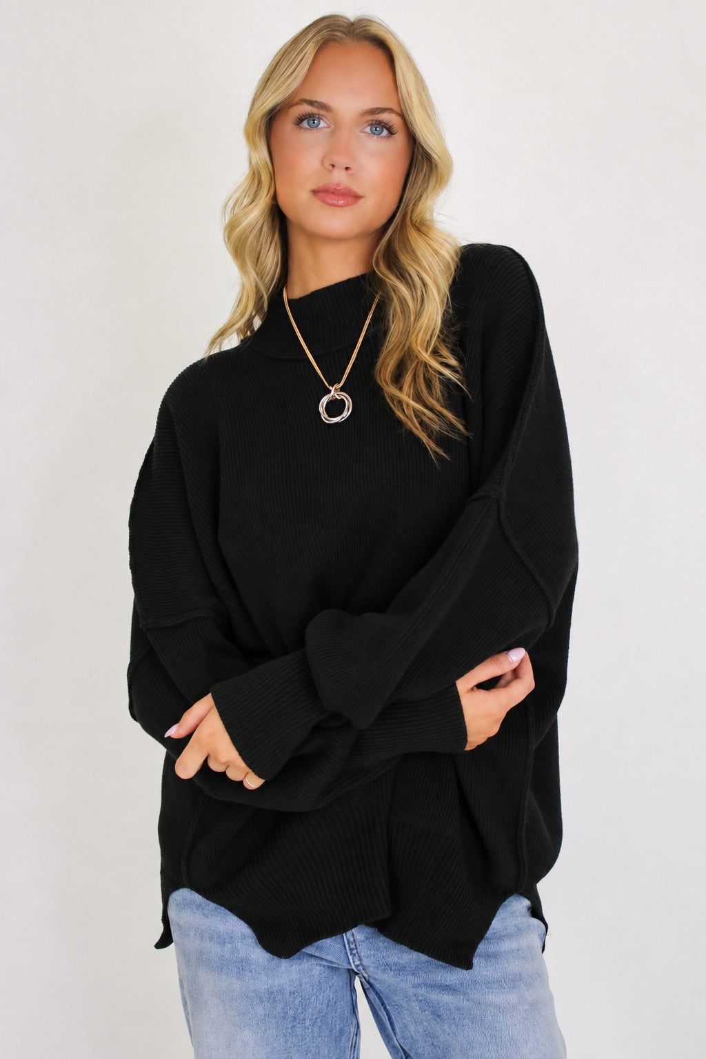 Simple Street Side Slit Oversized Sweater