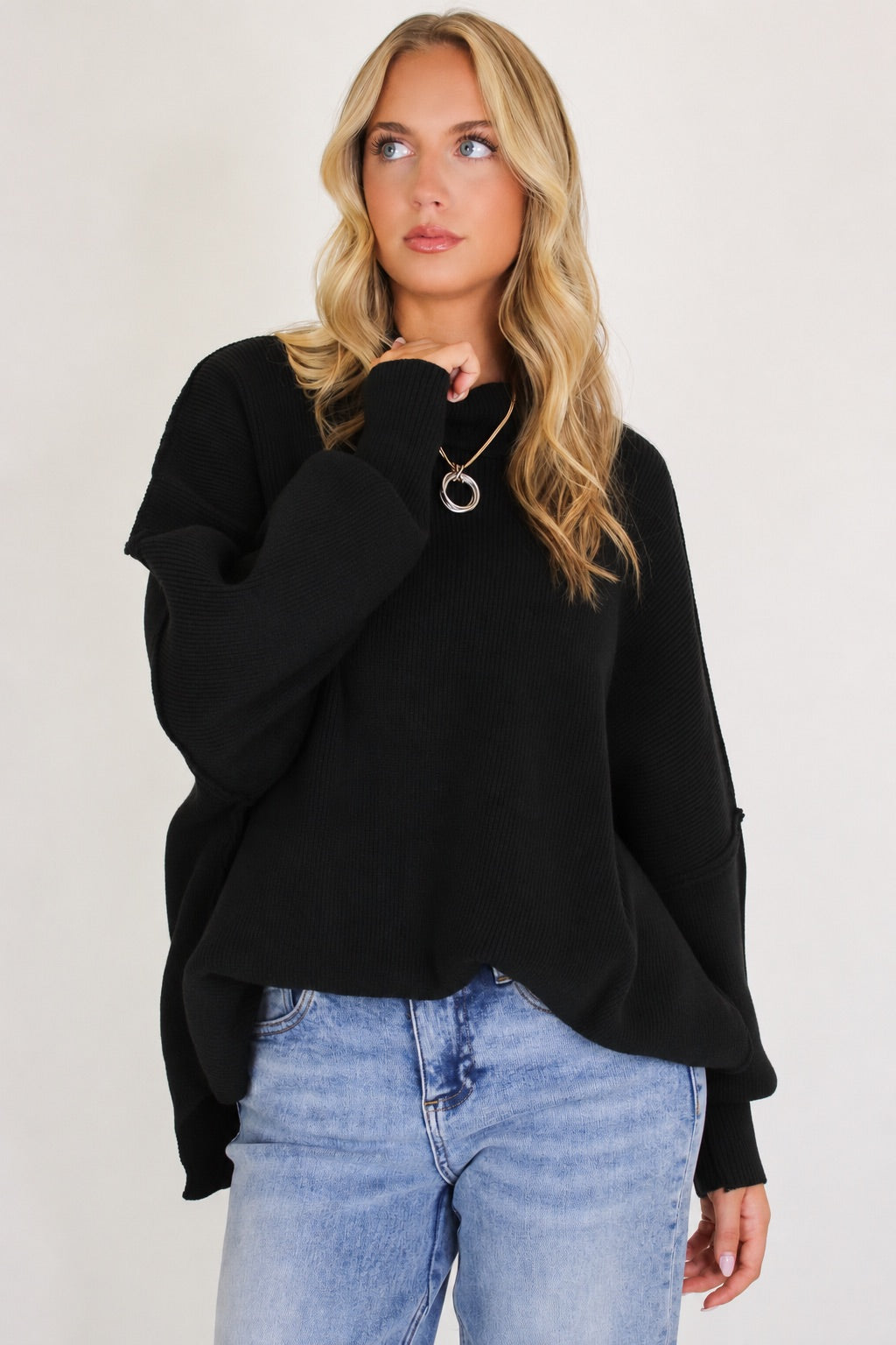 Simple Street Side Slit Oversized Sweater