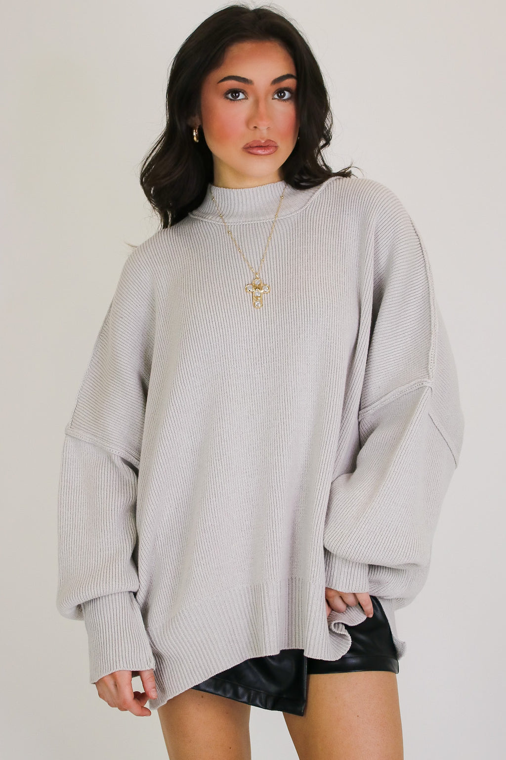 Bone / SM Simple Street Side Slit Oversized Sweater - Madison and Mallory