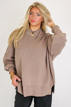 Cocoa / SM Simple Street Side Slit Oversized Sweater - Madison and Mallory