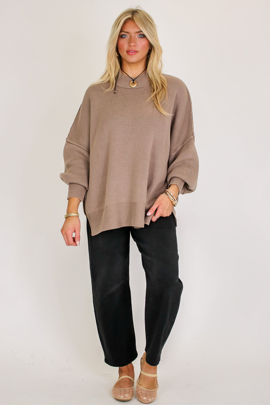 Simple Street Side Slit Oversized Sweater - Madison and Mallory