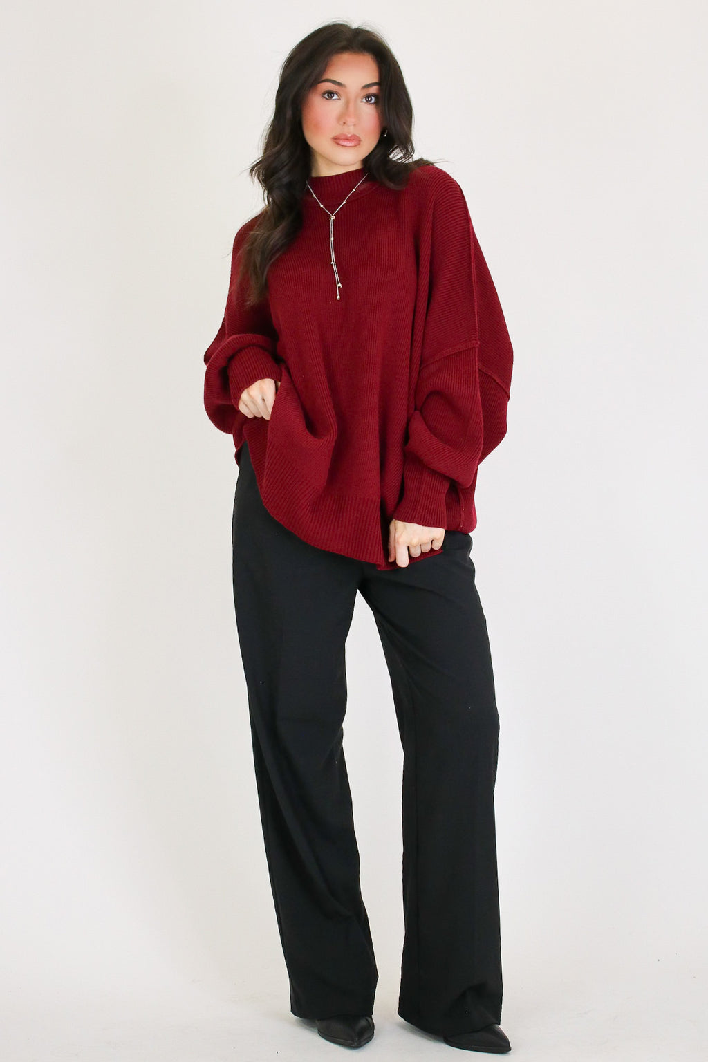 Simple Street Side Slit Oversized Sweater