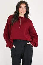 Dark Burgundy / SM Simple Street Side Slit Oversized Sweater - Madison and Mallory