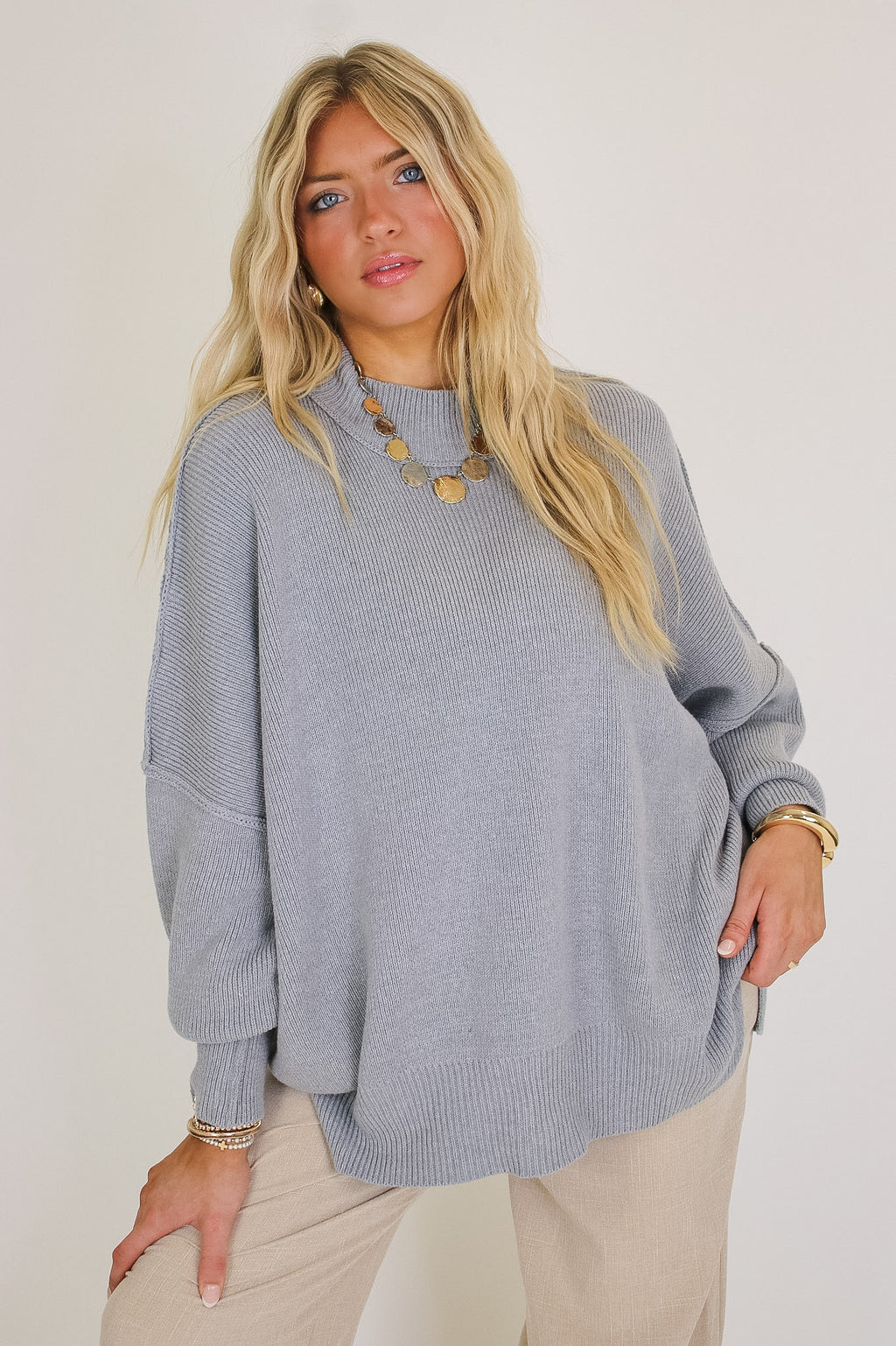Simple Street Side Slit Oversized Sweater - Madison and Mallory