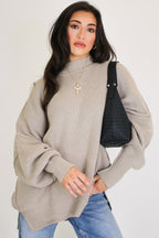 Heather Mocha / SM Simple Street Side Slit Oversized Sweater - Madison and Mallory