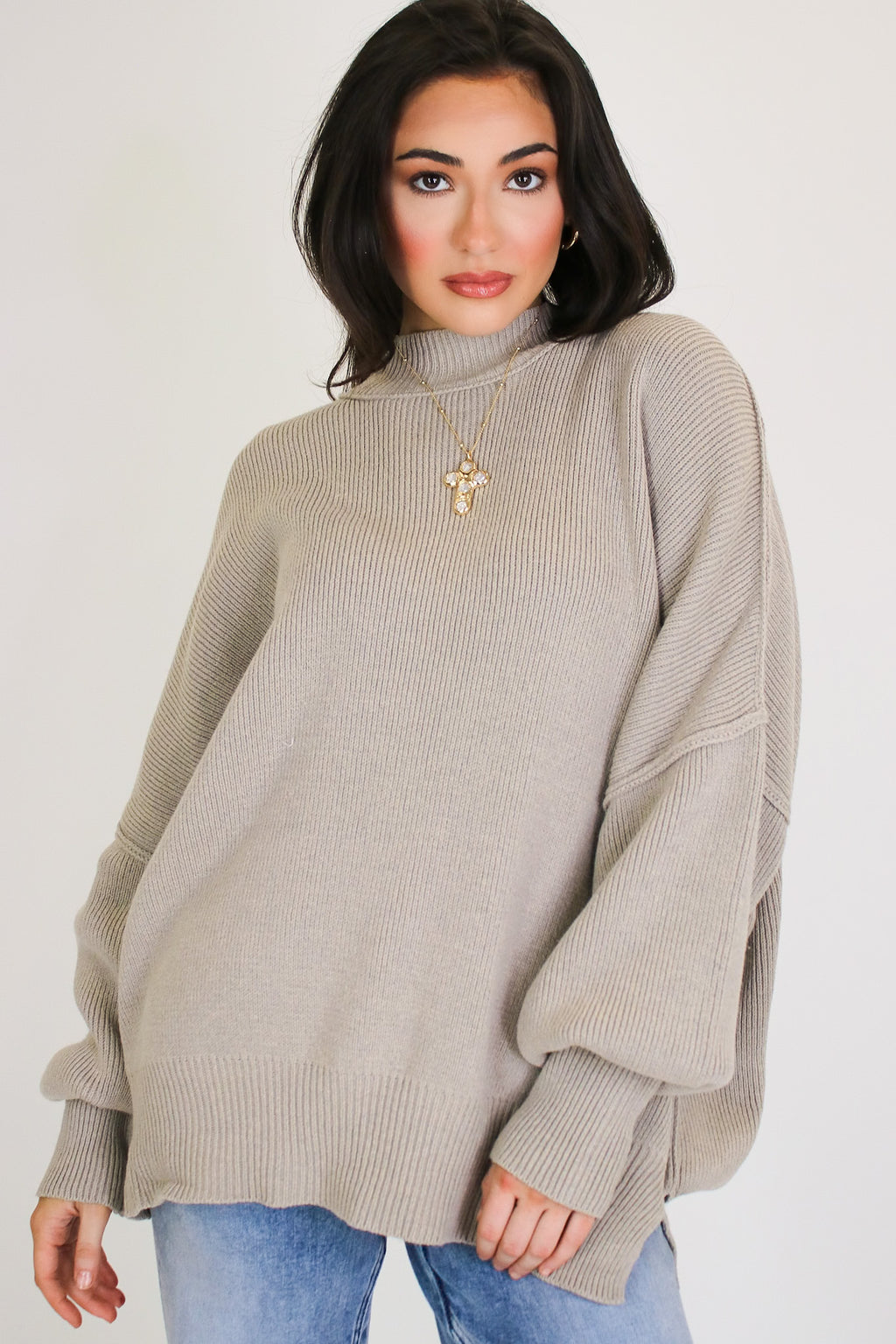 Simple Street Side Slit Oversized Sweater - Madison and Mallory