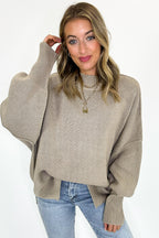 Light Mocha / SM Simple Street Side Slit Oversized Sweater - Madison and Mallory