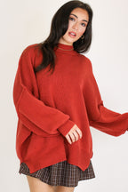 Rust / SM Simple Street Side Slit Oversized Sweater - Madison and Mallory