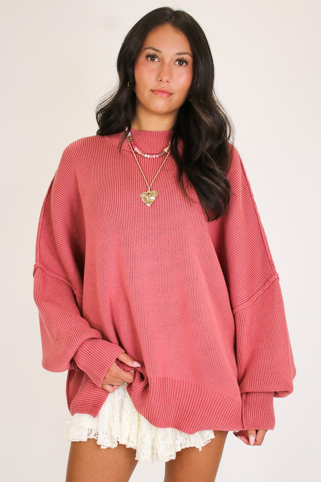 Winter Rose / SM Simple Street Side Slit Oversized Sweater - Madison and Mallory