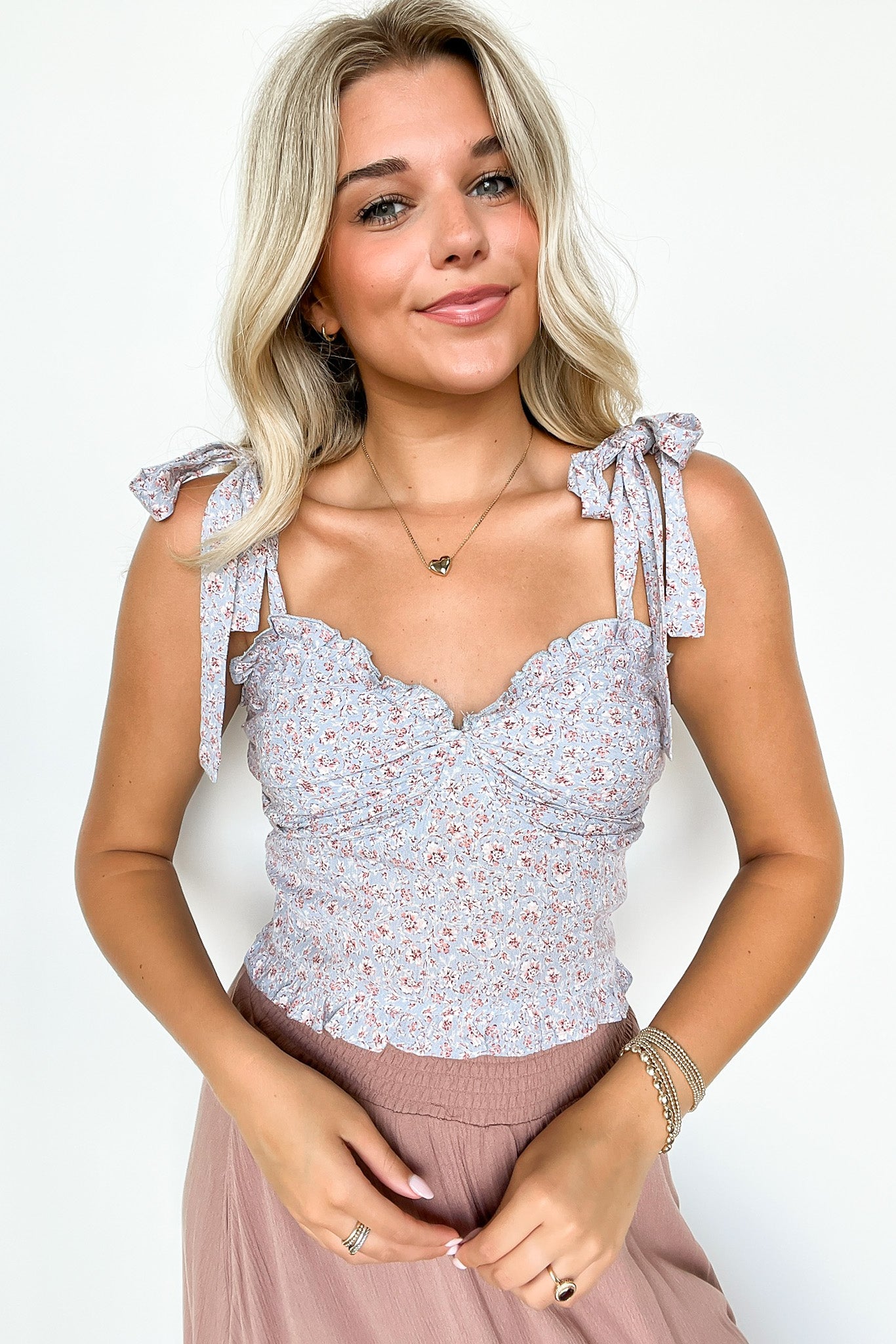  Simply Delightful Floral Sweetheart Ruched Tank Top - Madison and Mallory