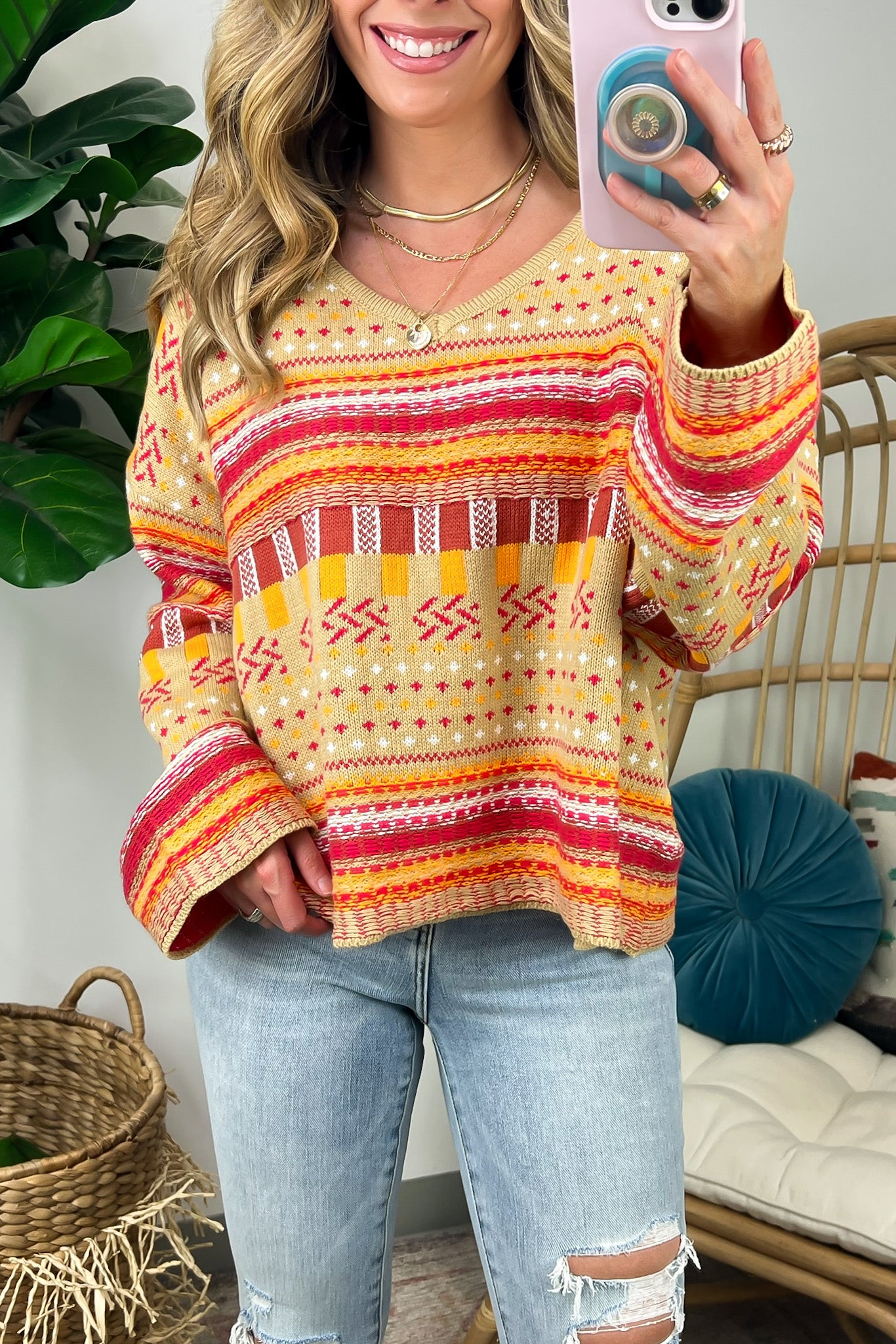  Skylie Mixed Pattern Knit Sweater - Madison and Mallory