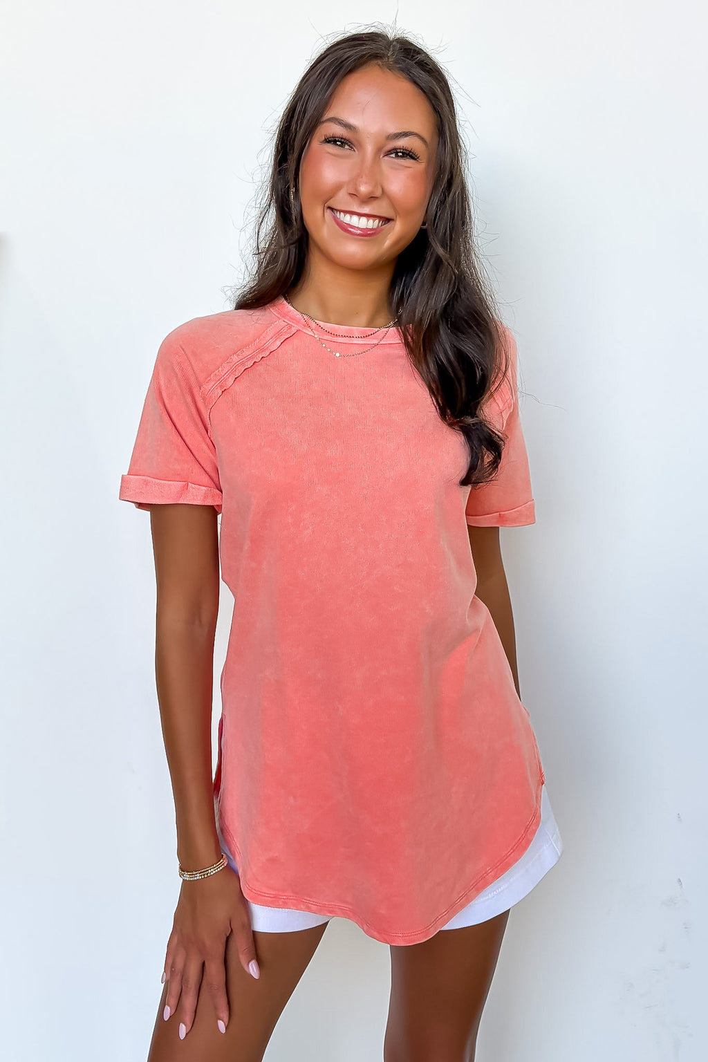 Coral / S Sloane Mineral Washed French Terry Top - Madison and Mallory