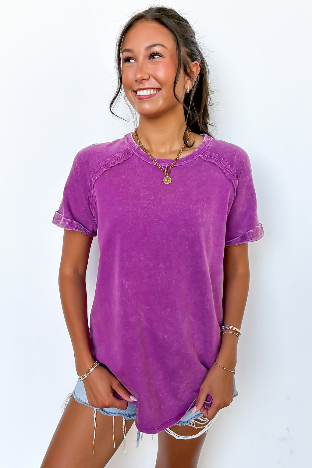 Light Plum / S Sloane Mineral Washed French Terry Top - Madison and Mallory