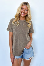 Mocha / S Sloane Mineral Washed French Terry Top - Madison and Mallory