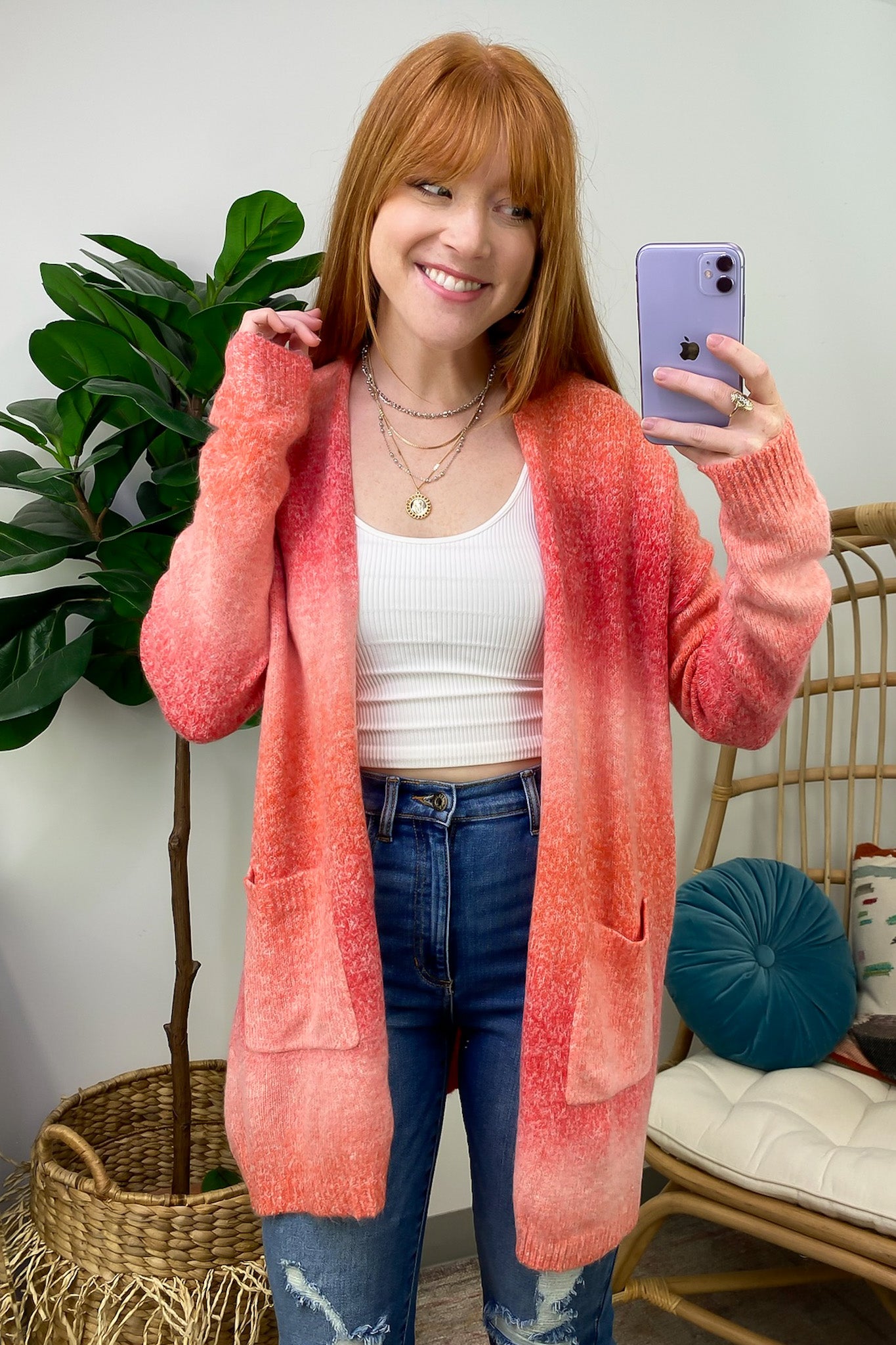 Rose / S Snuggly Energy Ombre Longline Knit Cardigan - FINAL SALE - Madison and Mallory