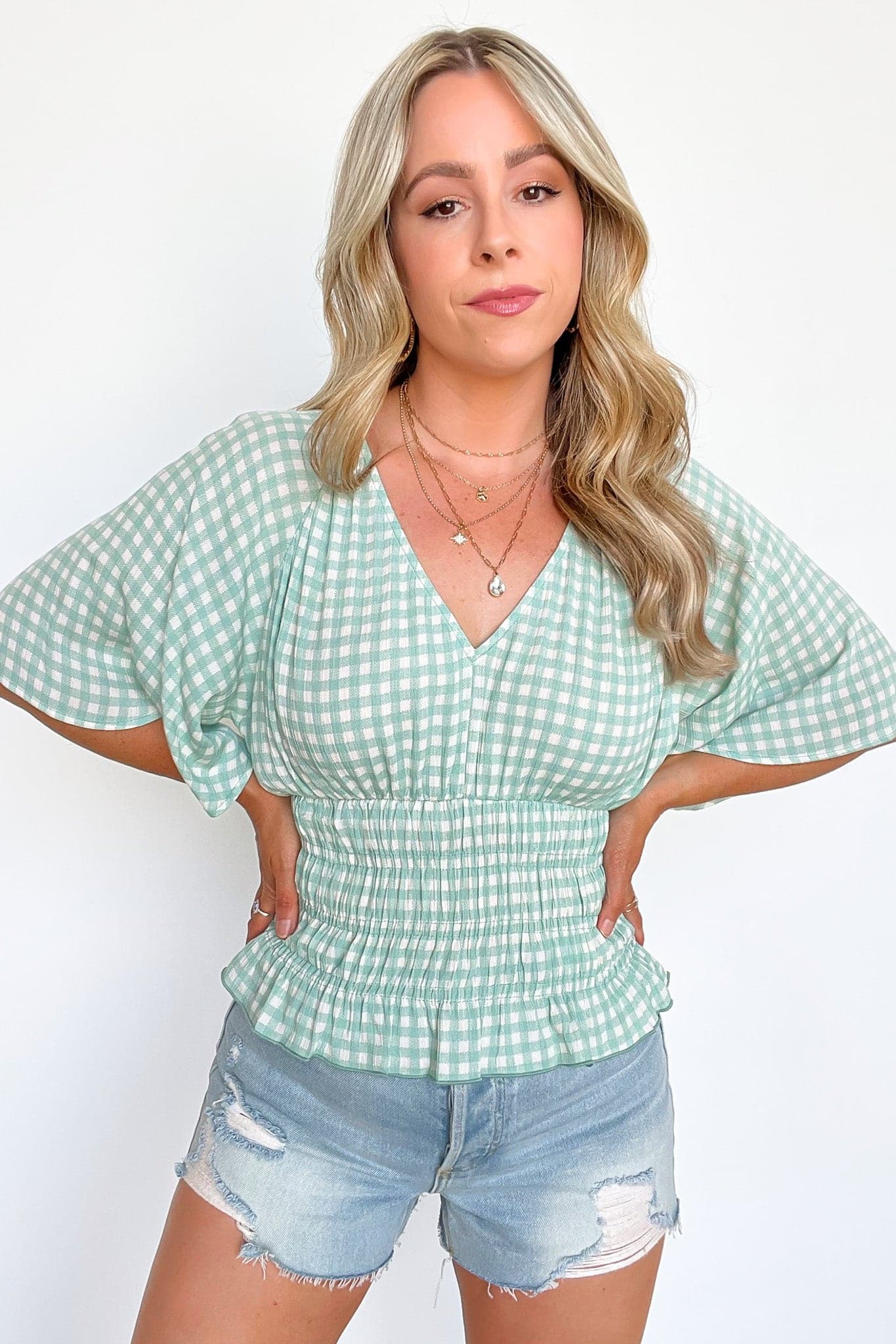  So Delighted Gingham Peplum Top - FINAL SALE - Madison and Mallory