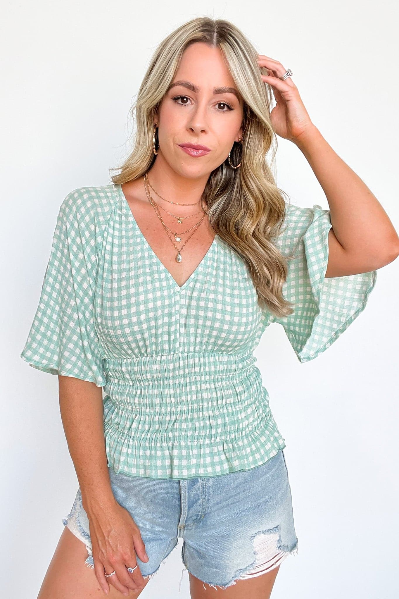  So Delighted Gingham Peplum Top - FINAL SALE - Madison and Mallory