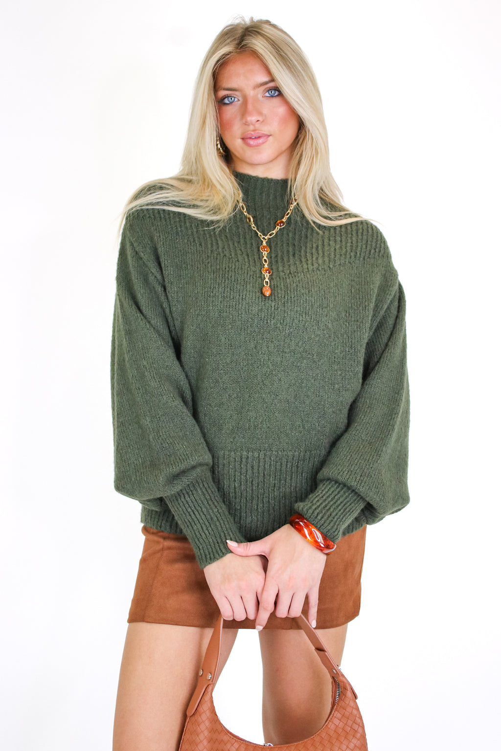 Dark Olive / S Soft Aura Mock Neck Sweater - Madison and Mallory