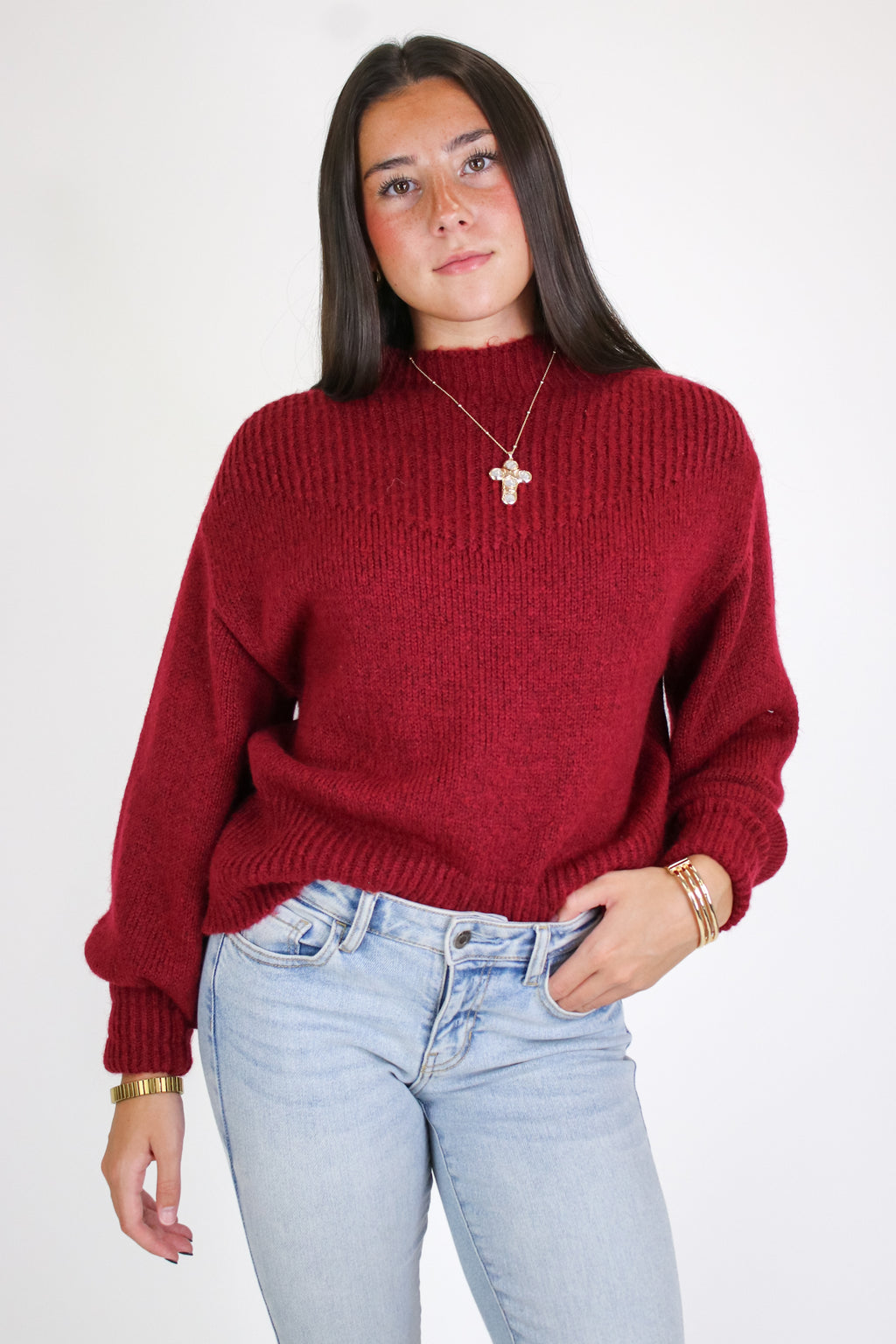 Cabernet / S Soft Aura Mock Neck Sweater - Madison and Mallory
