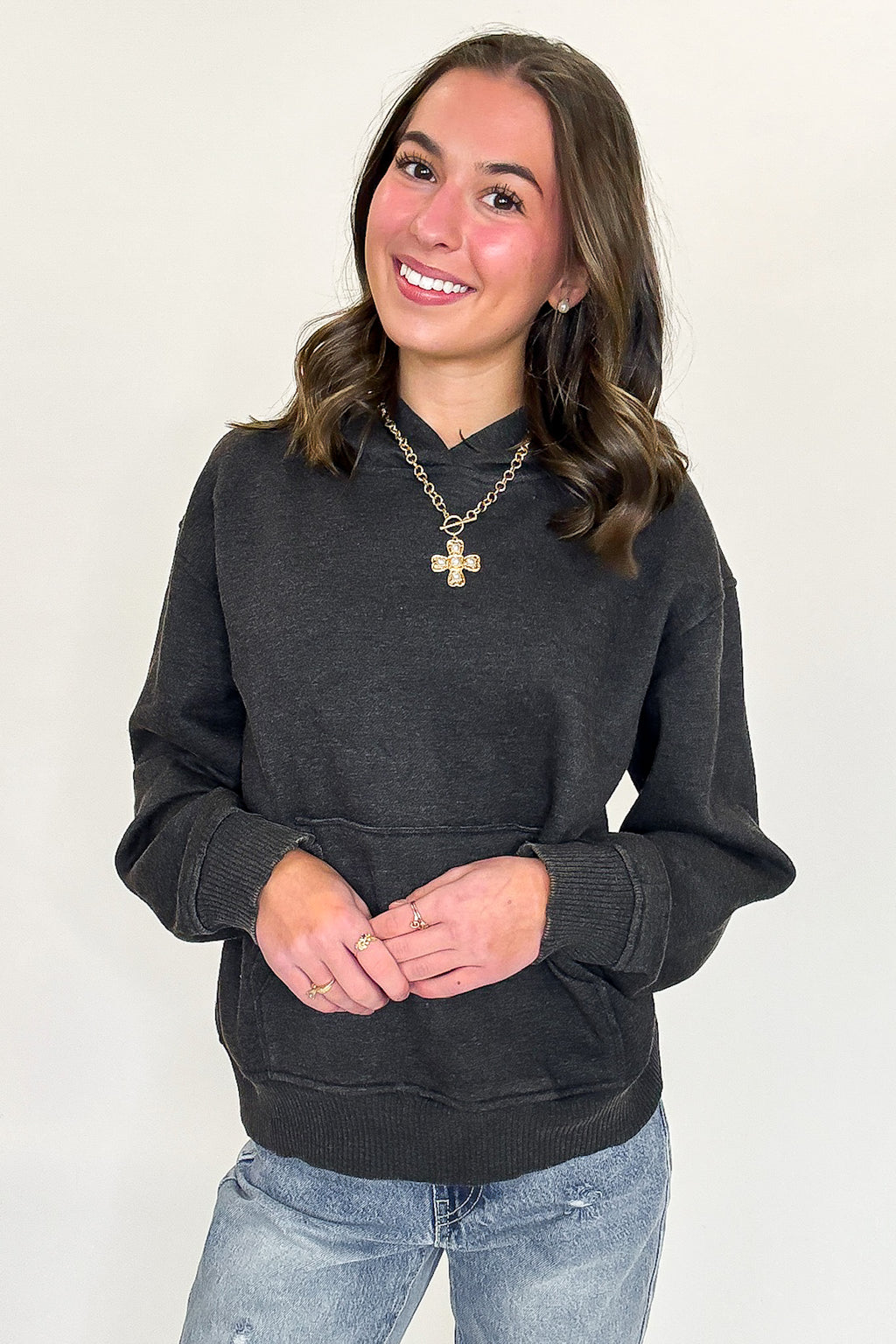 Black / S Soft Burnout Acid Wash Hooded Sweatshirt - FINAL SALE - Madison and Mallory